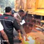 டிப்பரால் அடித்து கொலை -டிப்பரை எரித்த மக்கள்